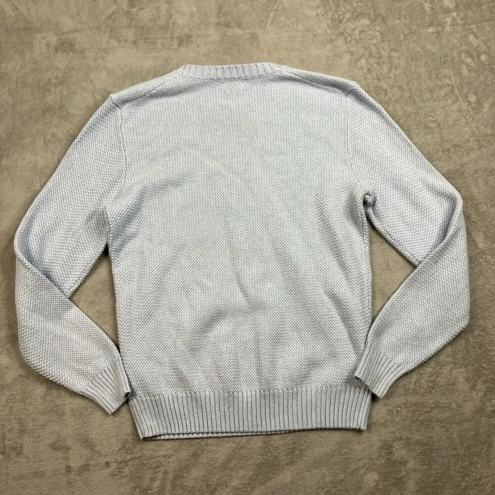 J Crew Sweater Mens S Light Blue Crewneck Premium Basket-stitch Cotton Coastal